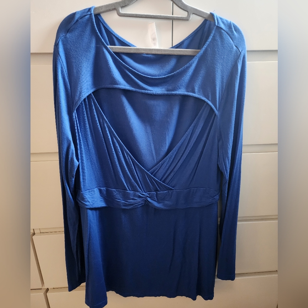 Blue Cut Out Long Sleeve Babydoll 2X